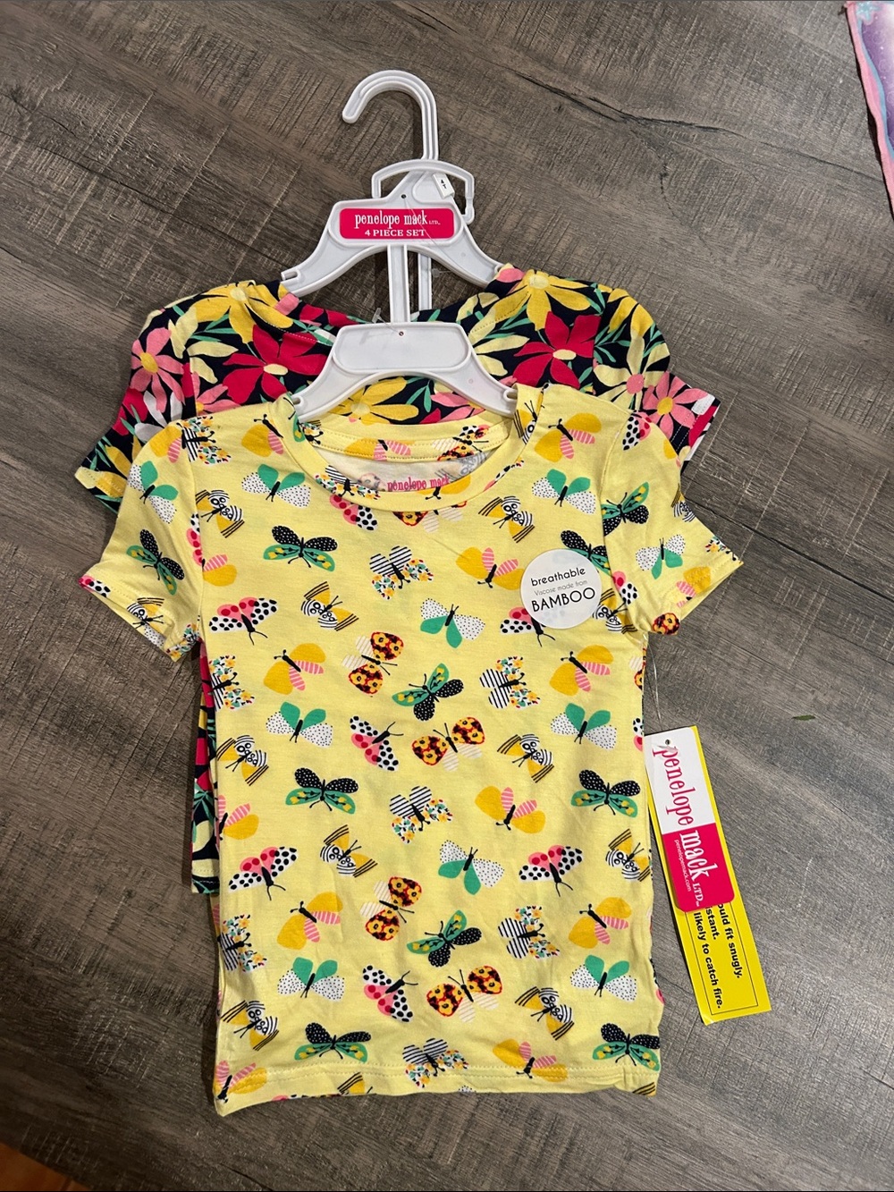 Penelope Mack Yellow Butterfly & Floral Print Girls' Pajama Short Tee Set